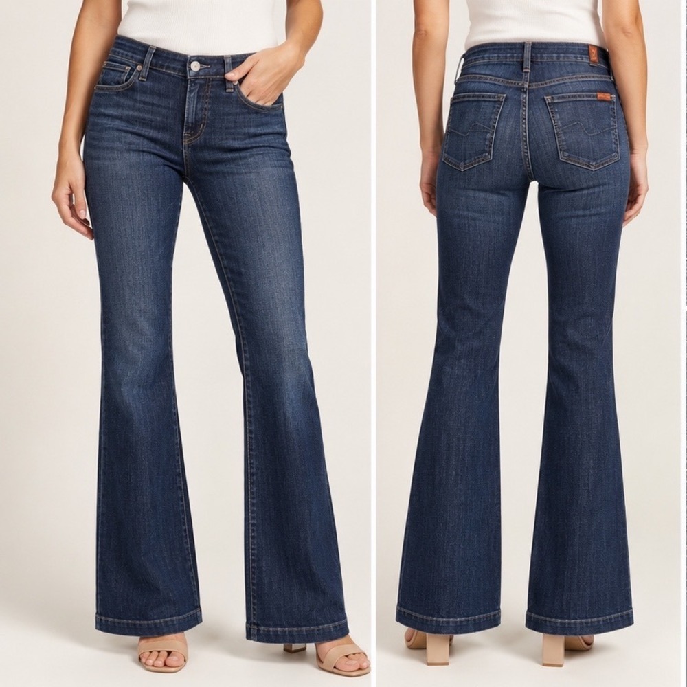 7 For All Mankind Dojo Flare Jeans Womens 23 Dark Wash Boho Wide Leg